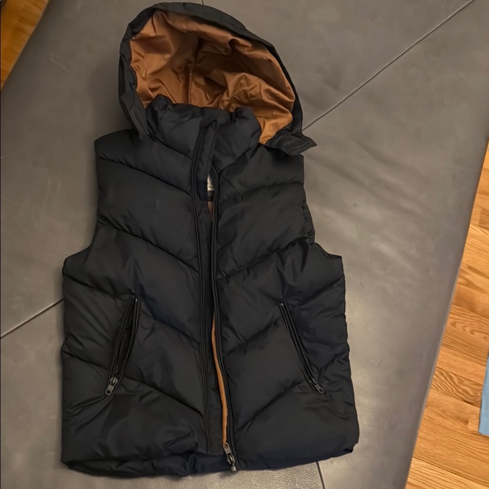 ZARA Kids Dark Blue Navy Puffer Vest with Brown Gold Lining